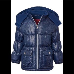 Girls Pink Platinum Hooded Foil Spray Puffer Coat